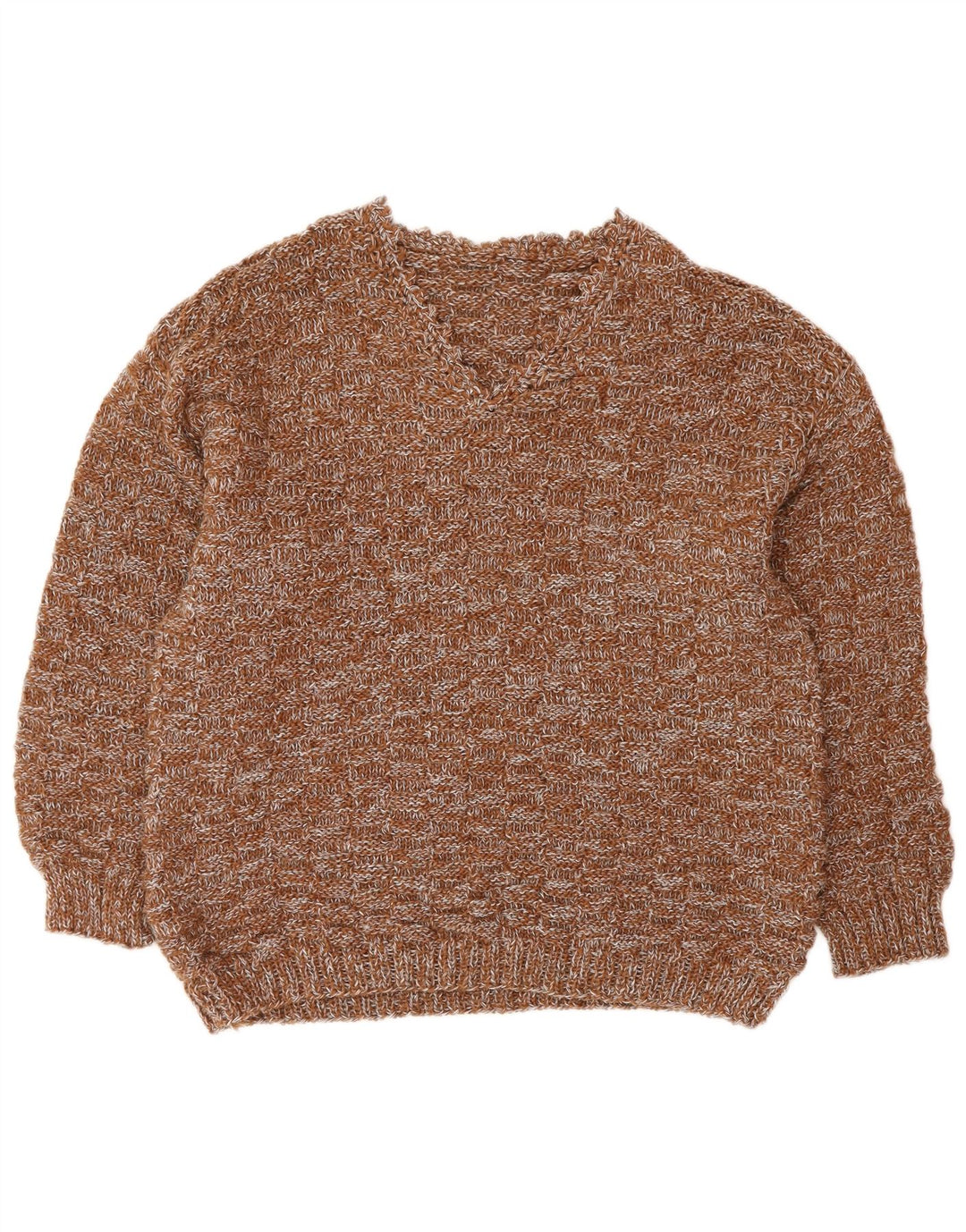 Suéter feminino VINTAGE com decote em V Reino Unido 16 grande marrom manchado