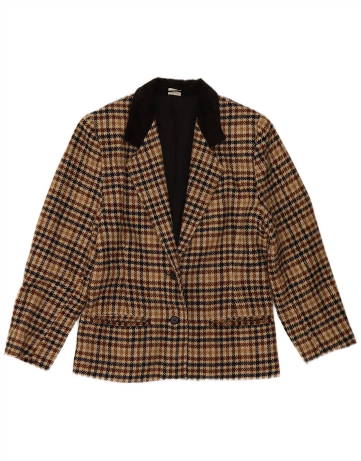 Jaqueta blazer vintage feminina com 2 botões Reino Unido 14 Houndstooth bege médio