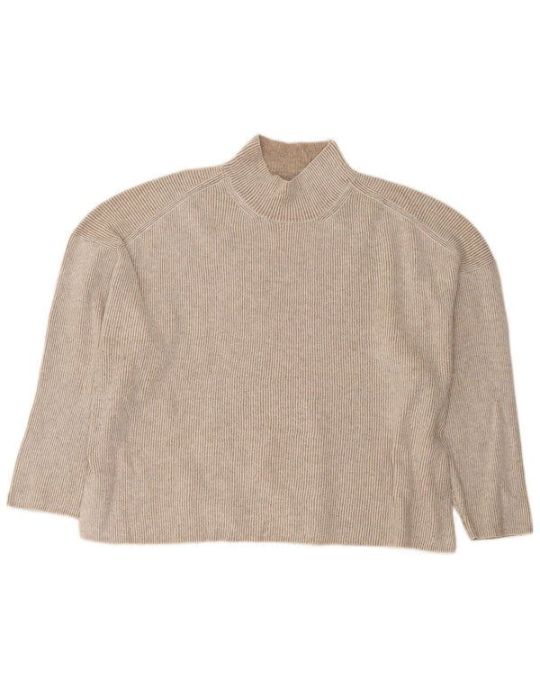 Suéter feminino Marks & Spencer com gola tartaruga Reino Unido 18 XL listrado bege