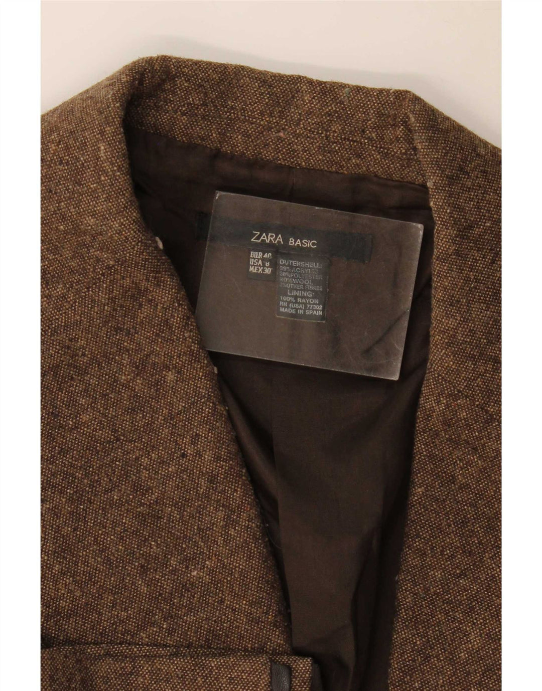 Jaqueta blazer feminina Zara com 1 botão EU 40 acrílico manchado marrom médio