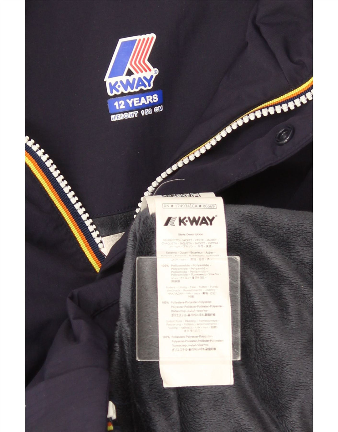 Jaqueta corta-vento com capuz K-Way Boys 11-12 anos azul marinho poliamida