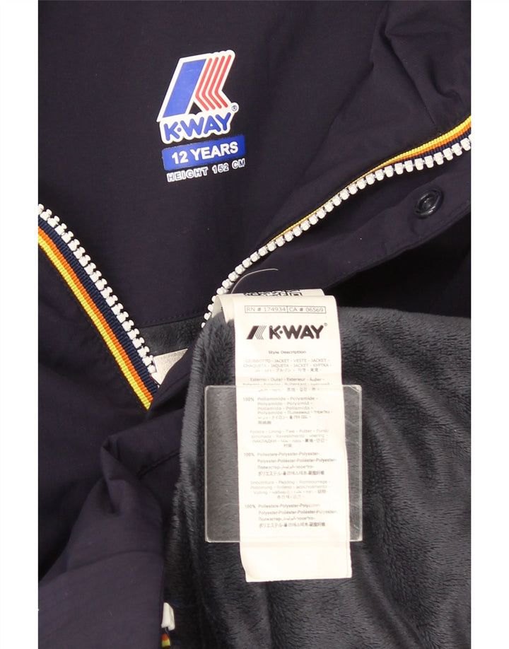 Jaqueta corta-vento com capuz K-Way Boys 11-12 anos azul marinho poliamida