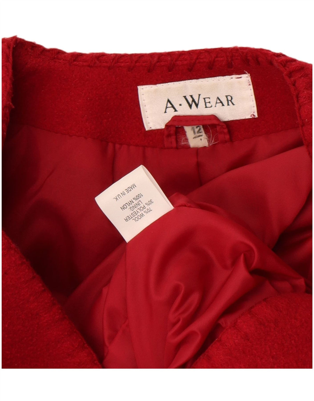 A.Wear jaqueta blazer feminina de 3 botões Reino Unido 12 lã vermelha média
