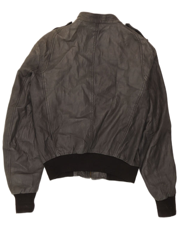 Jaqueta masculina de couro militar Sasch UK 40 grande preta