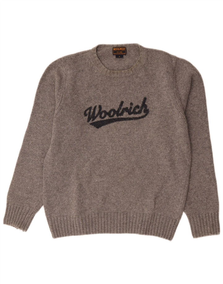 Suéter masculino Woolrich Graphic Jumper de lã manchada cinza médio