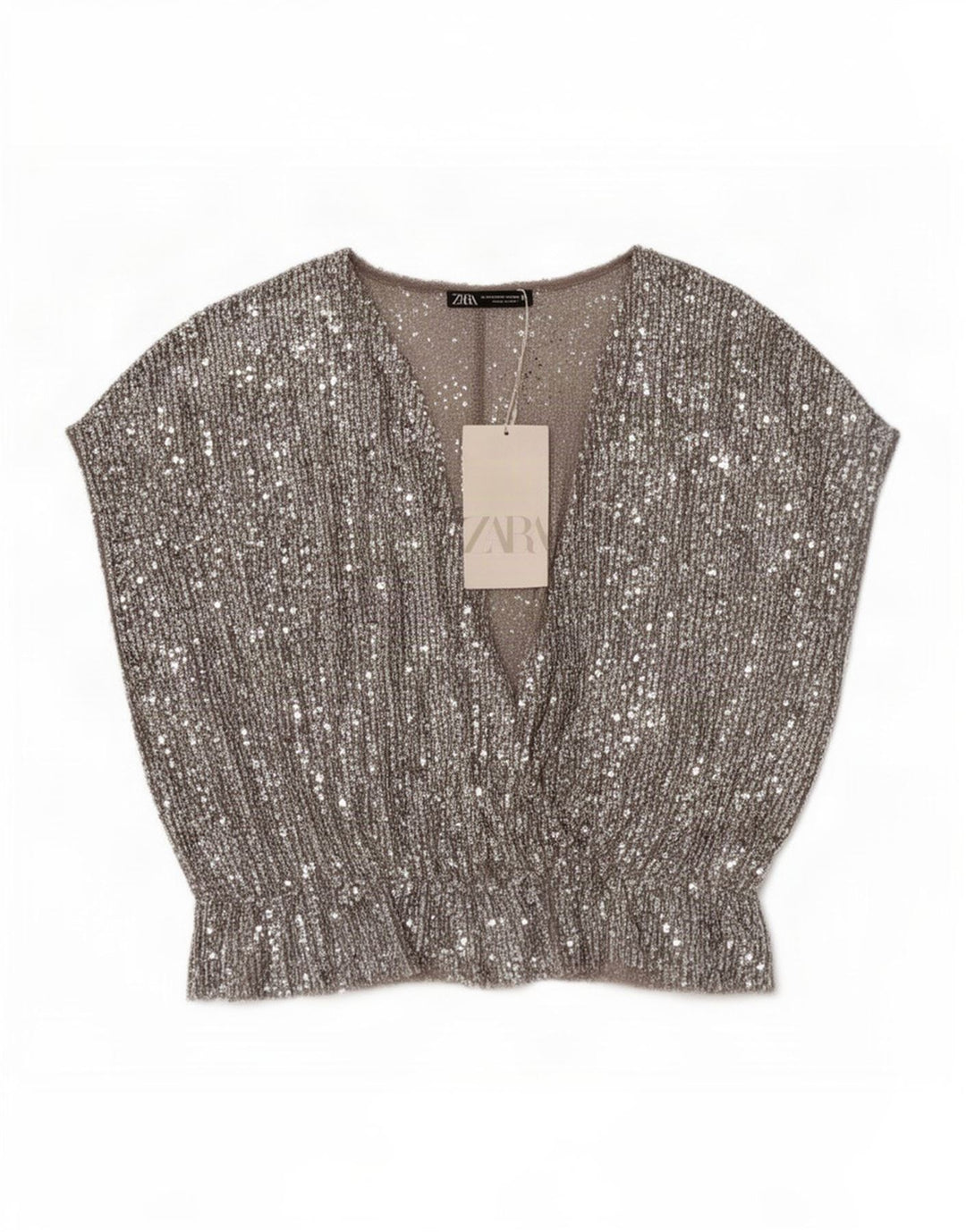 Blusa feminina Zara UK 12 poliéster prateado médio