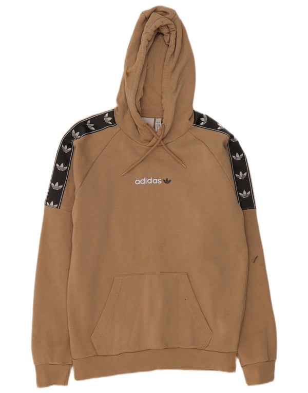 ADIDAS Mens Graphic Hoodie Jumper Pequeno Bege Colourblock Algodão