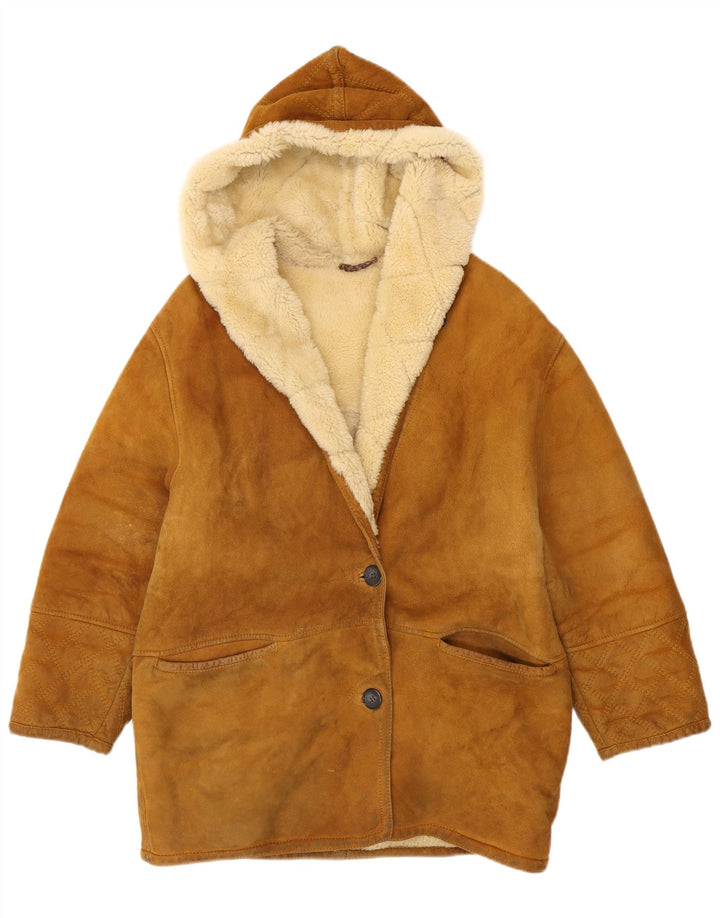 Jaqueta feminina com capuz Shearling Conbipel Reino Unido 16 grande bege