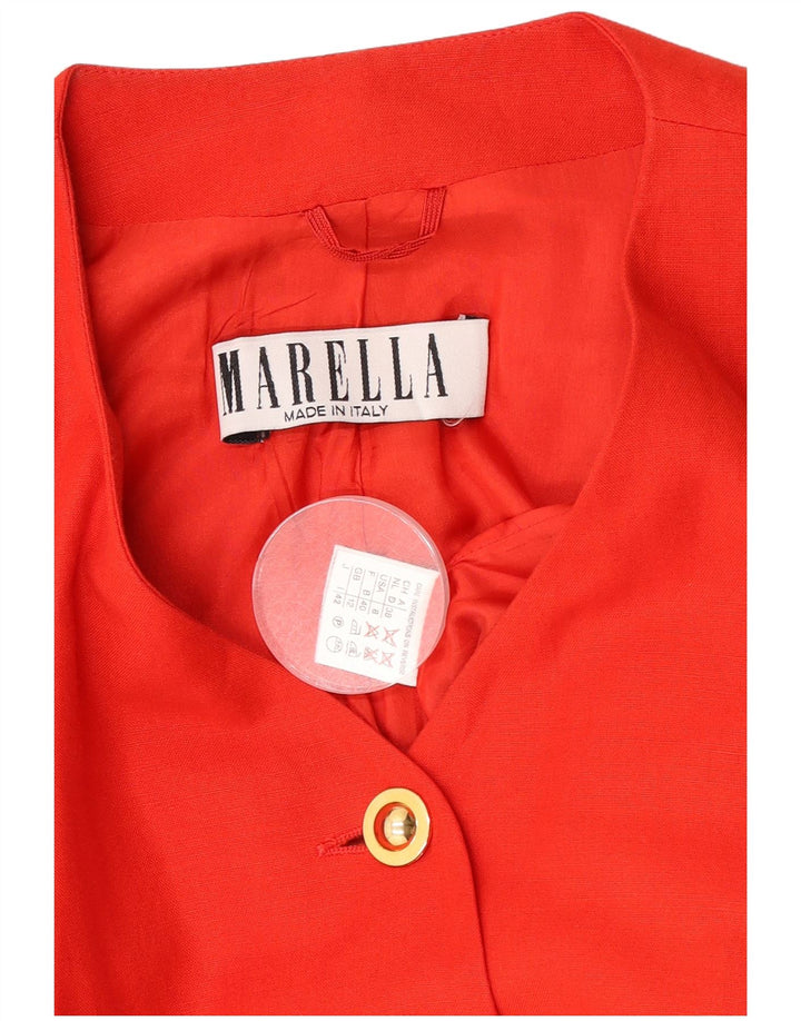 Jaqueta blazer feminina Marella sem mangas com 4 botões Reino Unido 12 linho vermelho médio
