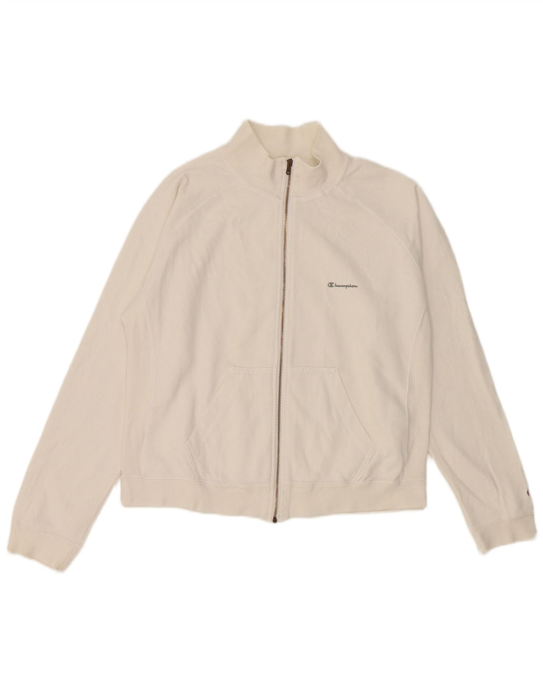 Champion Womens Tracksuit Top Jacket UK 14 Médio Algodão Branco