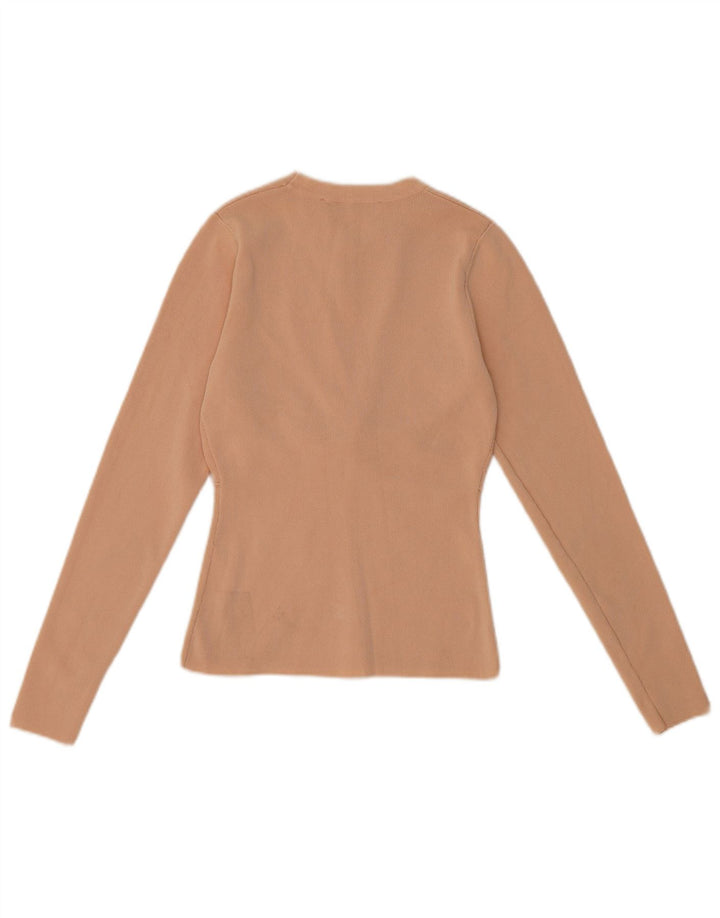 Top feminino Zara de manga comprida UK 8 pequeno bege viscose