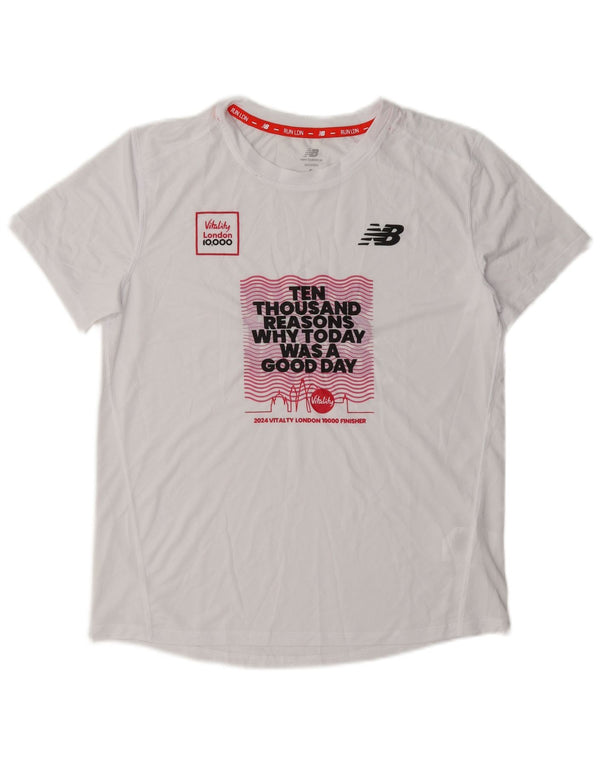 Camiseta feminina New Balance com estampa oversized UK 10 pequena branca