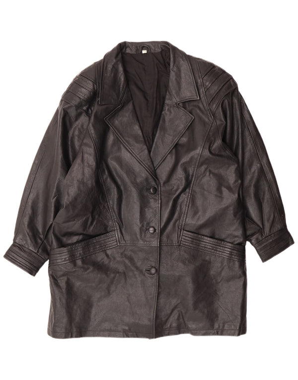 Casaco de couro feminino VINTAGE UK 18 XL couro preto