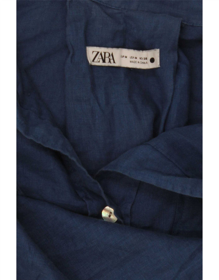 Blusa feminina Zara manga curta oversized Reino Unido 14 médio azul marinho