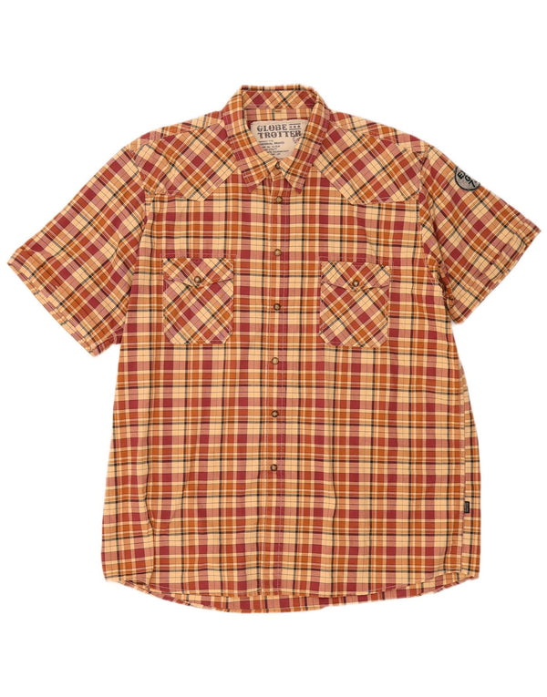 Camisa masculina de manga curta Globe Trotter UK 43/44 XL algodão xadrez bege