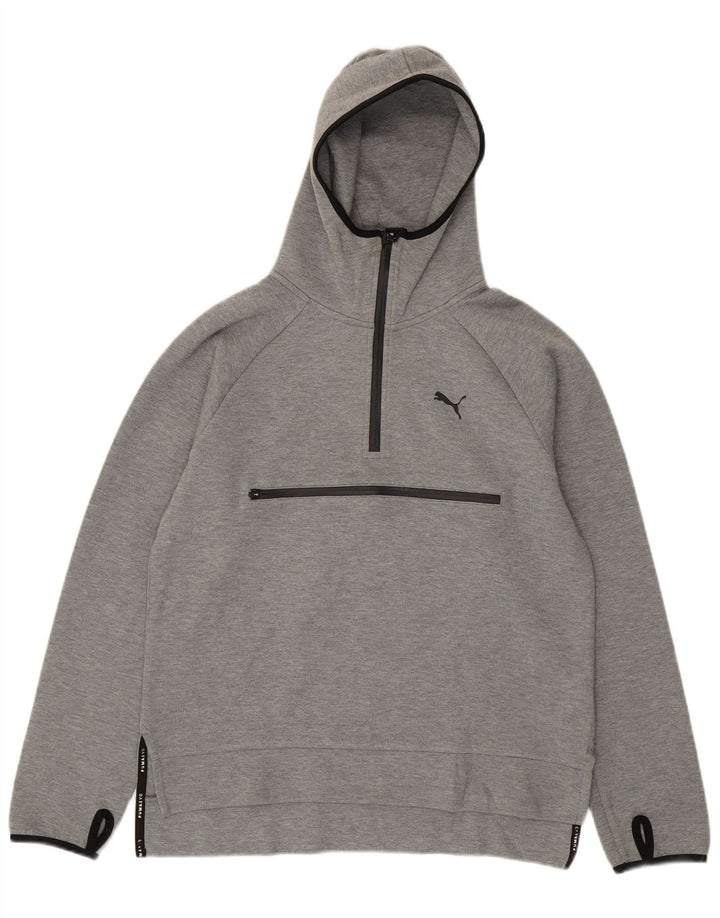 Puma Mens Zip Neck Hoodie Jumper Pequeno Algodão Cinza