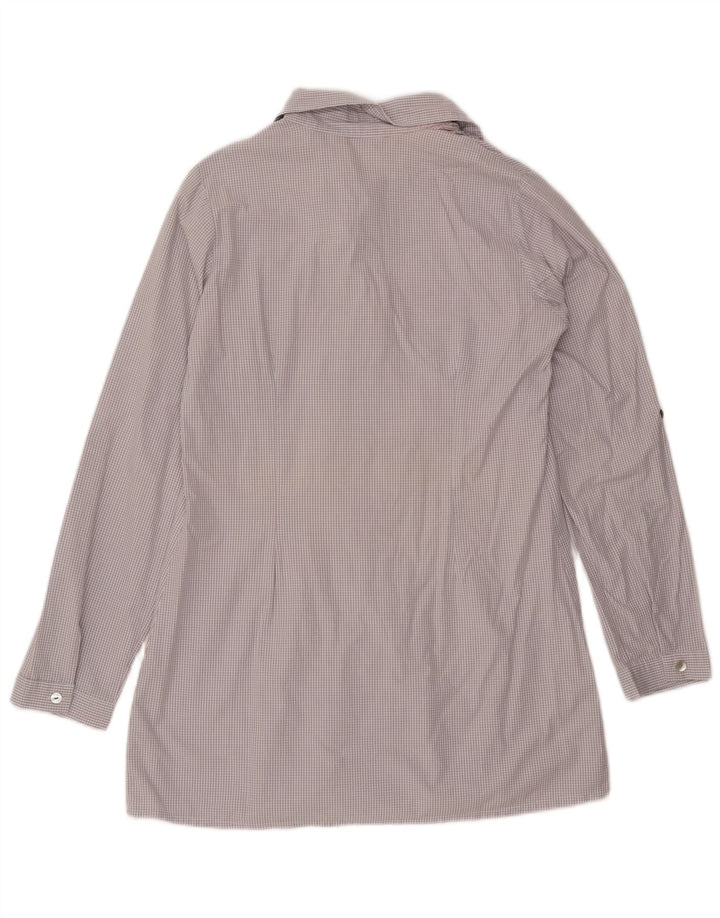 Blusa feminina Carrera Longline com babados na frente Reino Unido 18 XL cinza guingão