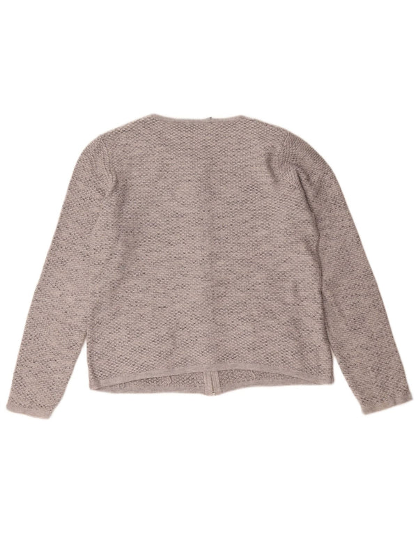 Suéter cardigã feminino Laura Ashley com zíper completo Reino Unido 14 grande cinza manchado