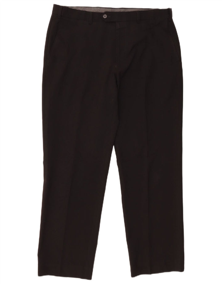 Calça masculina de ajuste regular Marks & Spencer W34 L27 poliéster preto