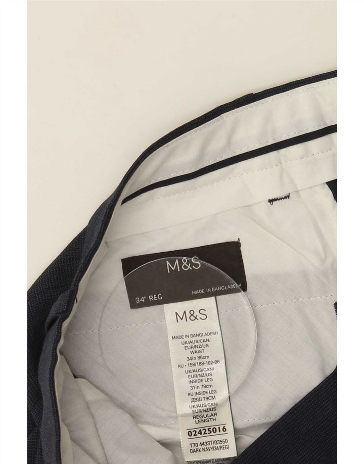 Calça masculina de terno regular Marks & Spencer W34 L30 poliéster azul marinho