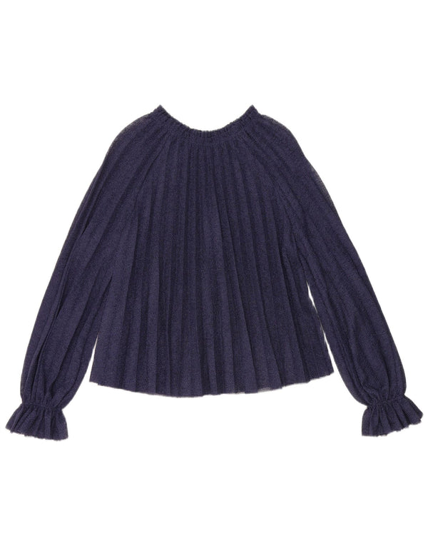 Blusa feminina Zara manga comprida oversized top Reino Unido 10 pequeno azul marinho