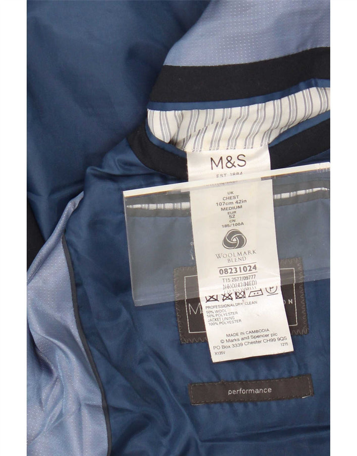 Jaqueta blazer masculina de 2 botões Marks & Spencer Reino Unido 42 grande lã azul marinho