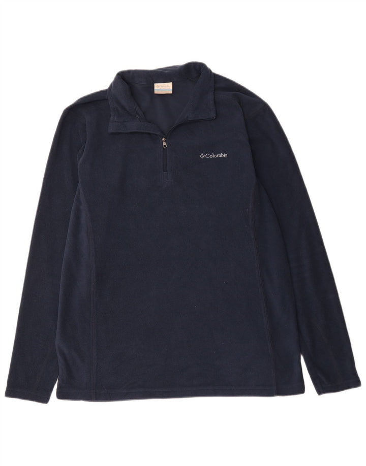 Suéter de lã Columbia masculino com zíper e gola grande azul marinho poliéster