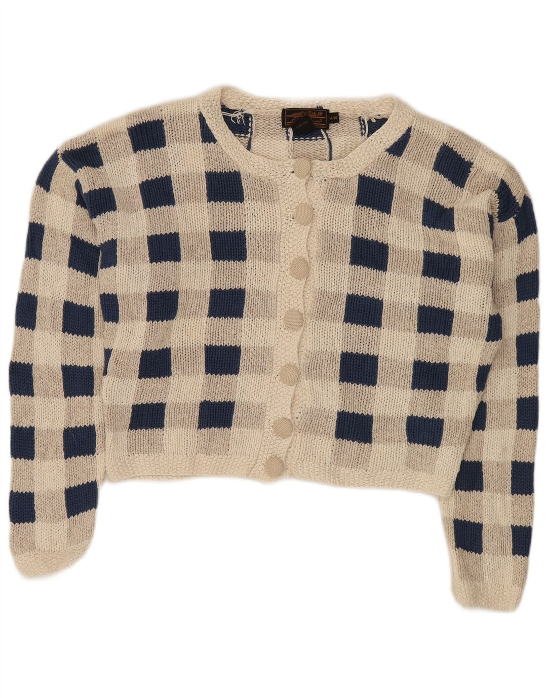 Suéter cardigan feminino Eddie Bauer Reino Unido 14 seda xadrez cinza médio