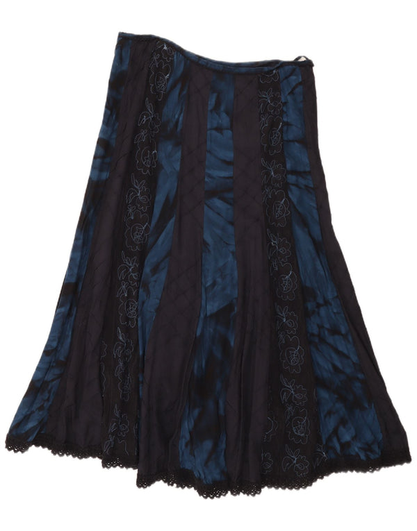 Saia feminina Marks & Spencer Per Una A-Line Reino Unido 12 Médio W32 Azul Floral