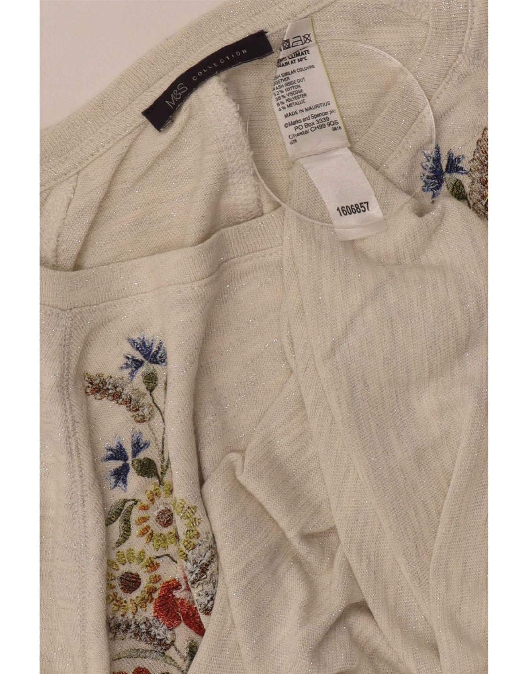 Top gráfico feminino Marks & Spencer manga 3/4 UK 12 médio off white floral