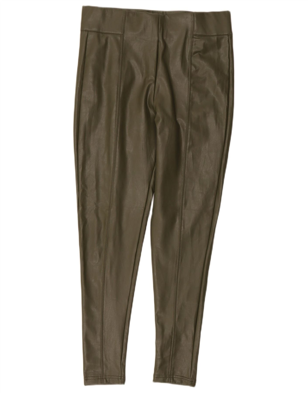 Leggings femininas de couro sintético Marks & Spencer Reino Unido 12 poliéster cáqui médio