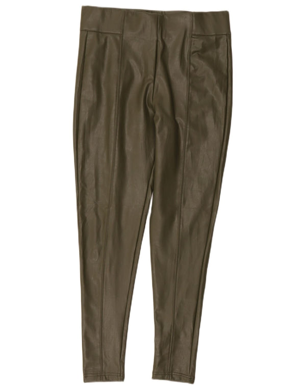Leggings femininas de couro sintético Marks & Spencer Reino Unido 12 poliéster cáqui médio