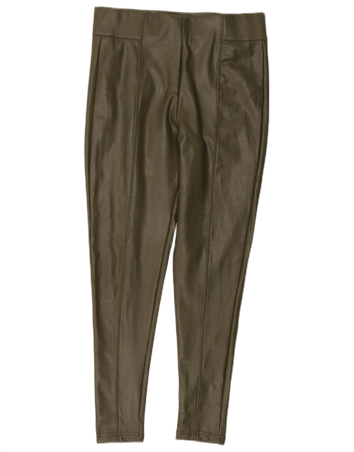 Leggings femininas de couro sintético Marks & Spencer Reino Unido 12 poliéster cáqui médio