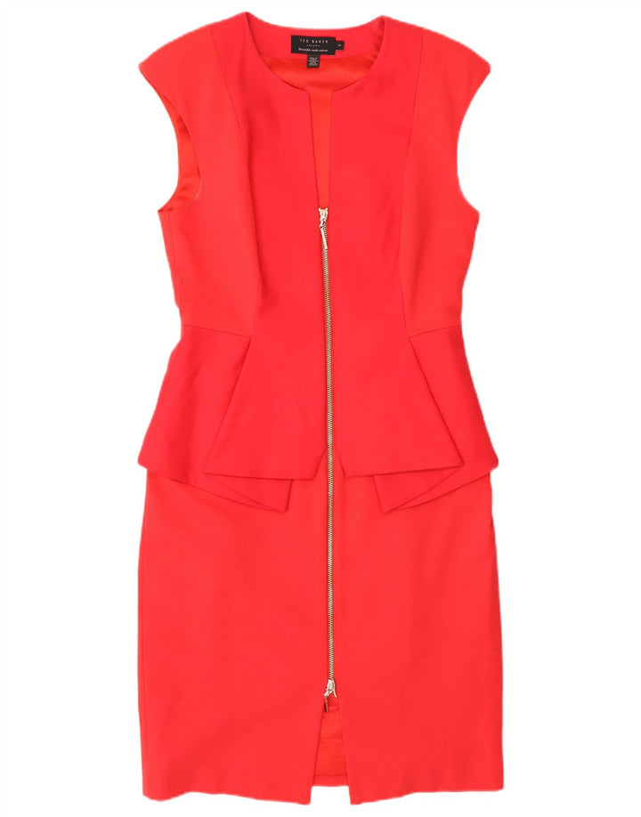 Vestido peplum feminino sem mangas Ted Baker tamanho 2 pequeno algodão vermelho