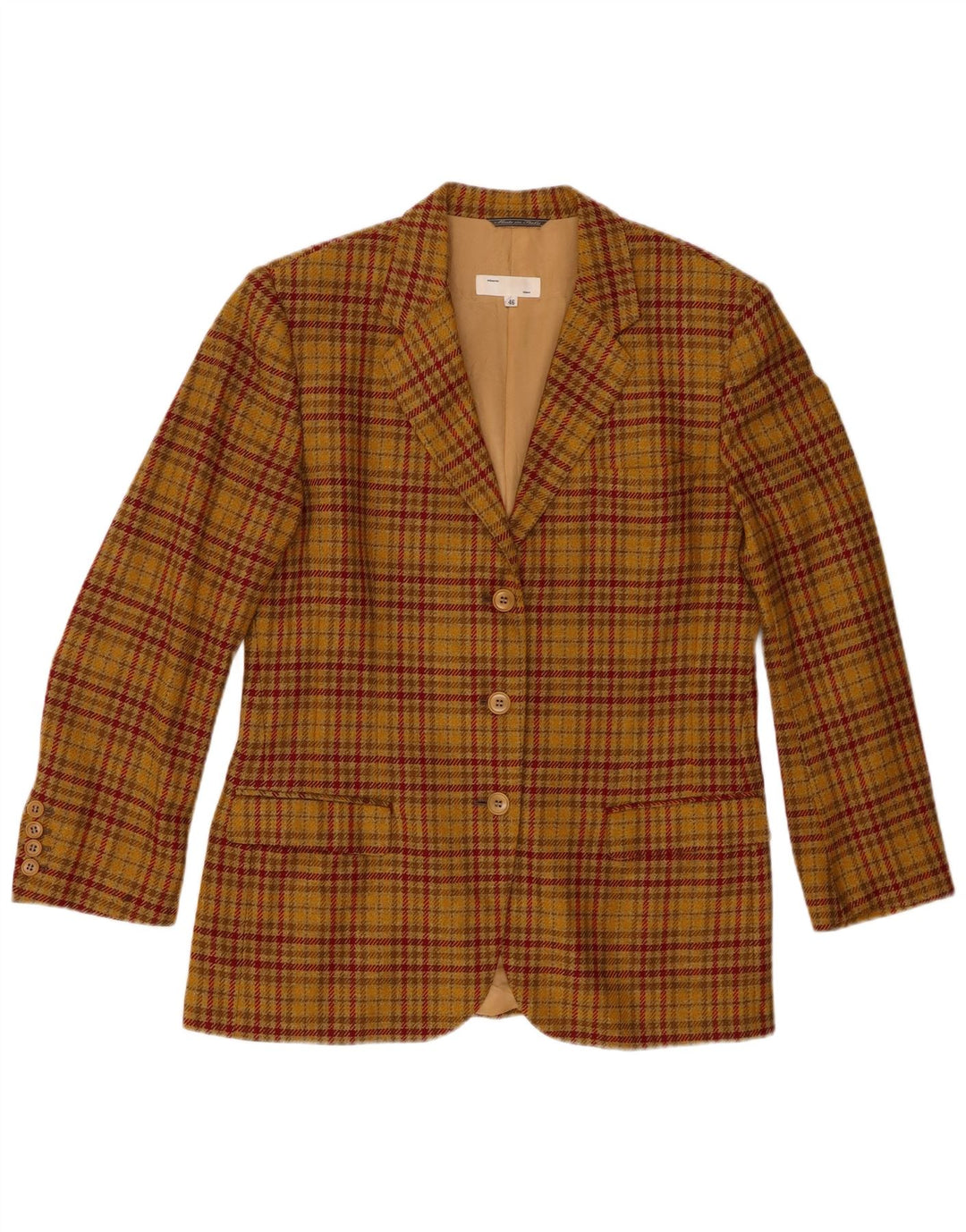 Jaqueta blazer feminina de 3 botões Alberto Biani IT 46 grande lã xadrez marrom