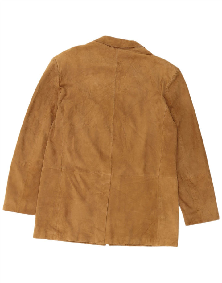 Jaqueta blazer masculina VINTAGE de camurça com 3 botões Reino Unido 40 couro bege grande