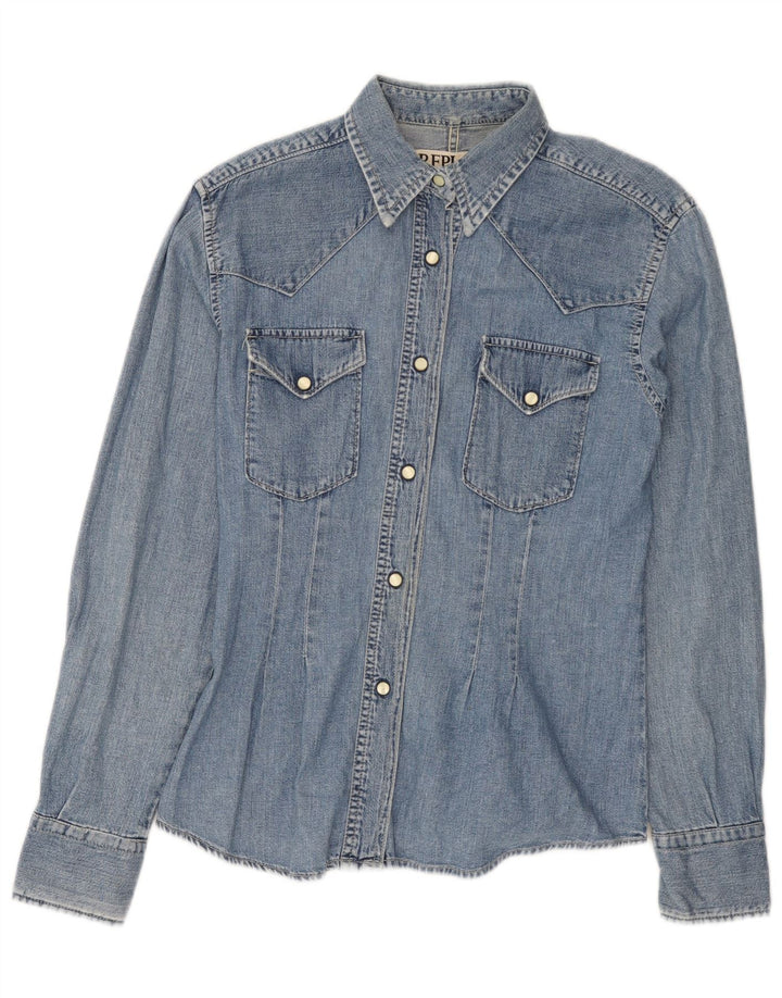 Camisa jeans feminina Replay UK 12 algodão azul médio