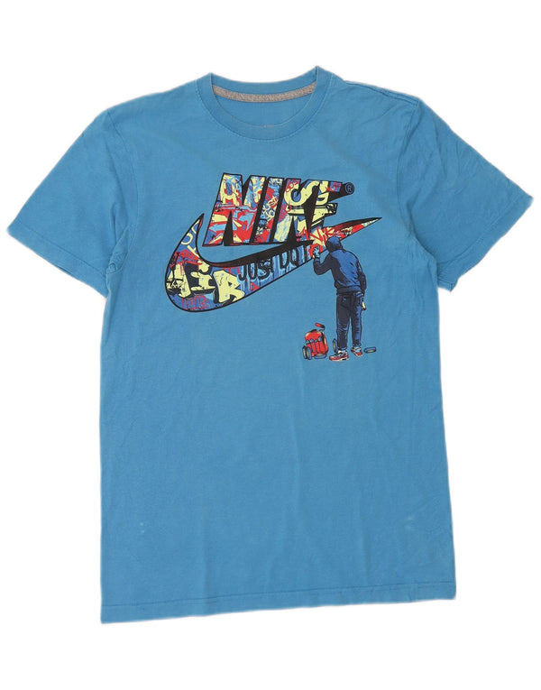 Camiseta Nike masculina regular fit gráfica top pequeno algodão azul
