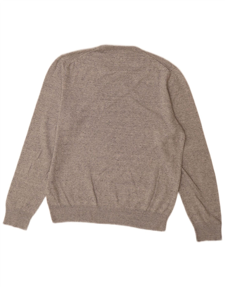 Suéter masculino Marks & Spencer com gola redonda, grande algodão manchado cinza