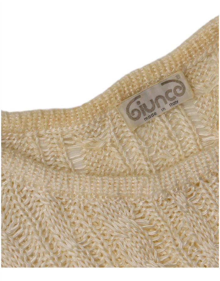 Giunco Suéter feminino com gola redonda e gola redonda, tamanho médio, off white