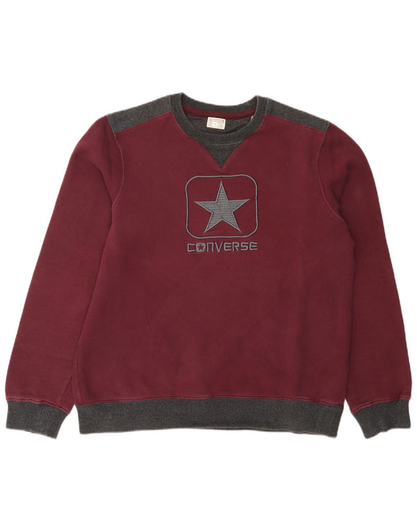 Converse feminino gráfico moletom jumper UK 18 XL Borgonha Colorblock