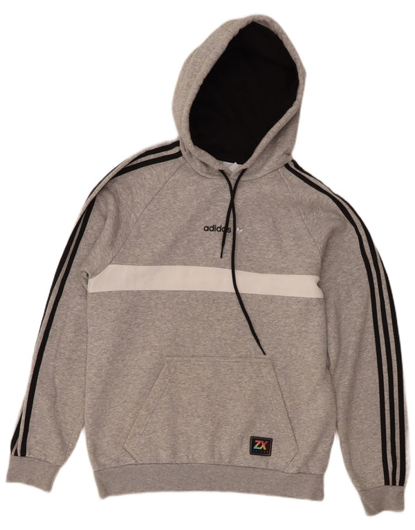 Adidas Mens Hoodie Jumper Pequeno Cinza Colorblock Algodão