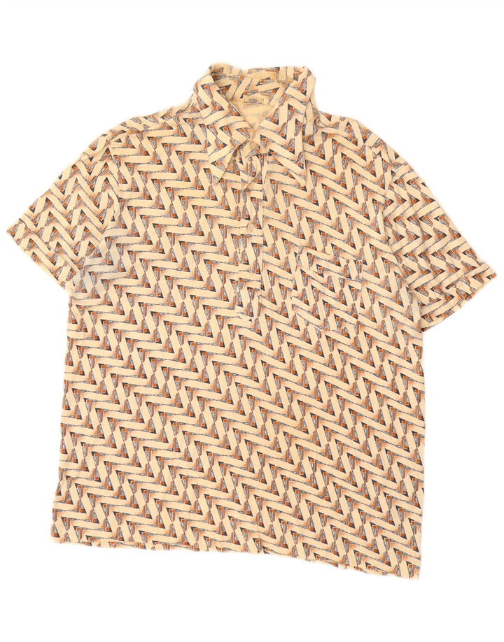 Camisa polo masculina vintage algodão geométrico bege médio