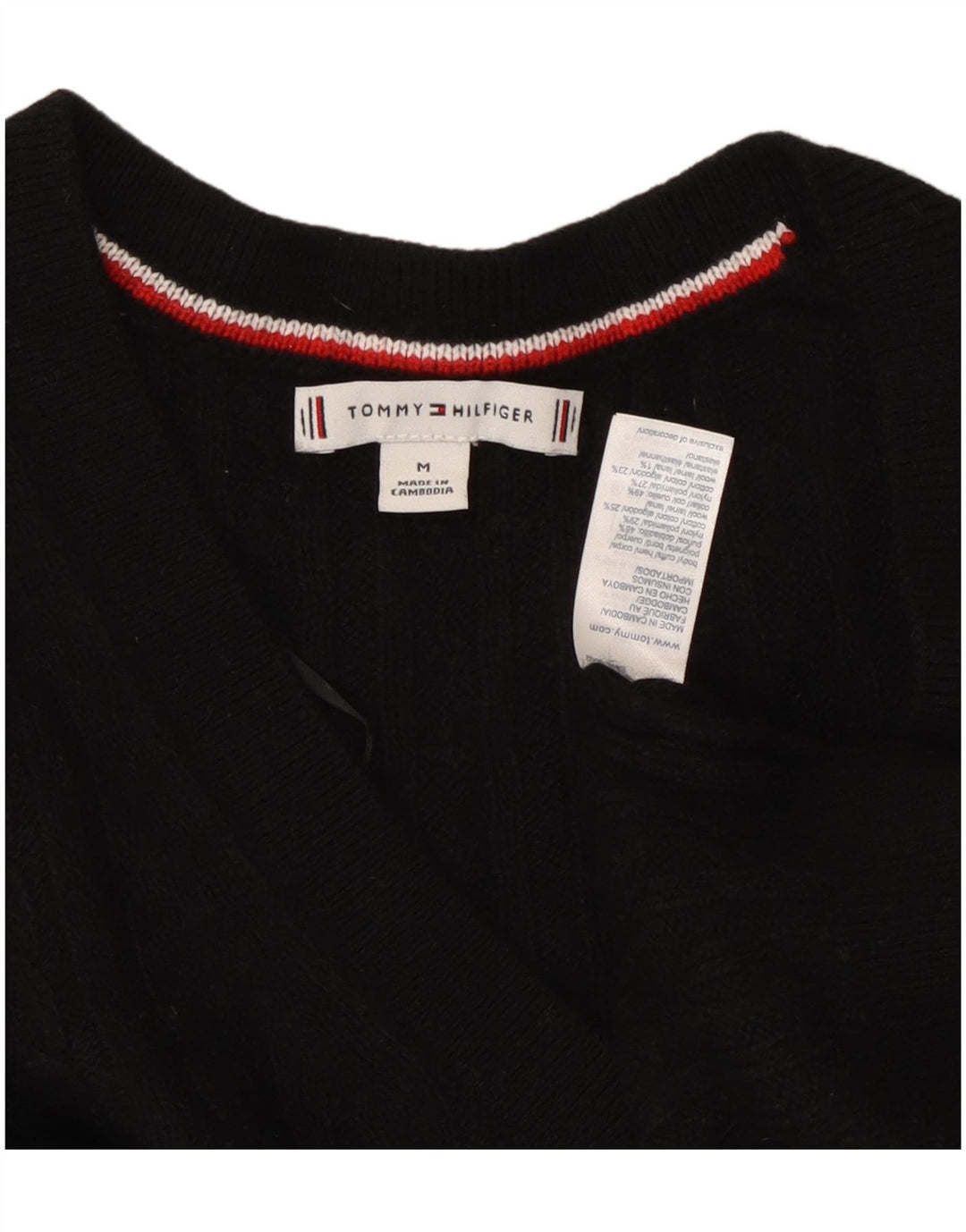 Suéter feminino TOMMY HILFIGER com decote em V Reino Unido 14 médio preto nylon
