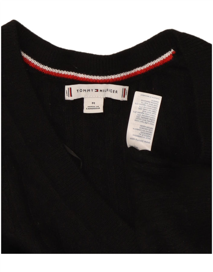 Suéter feminino TOMMY HILFIGER com decote em V Reino Unido 14 médio preto nylon