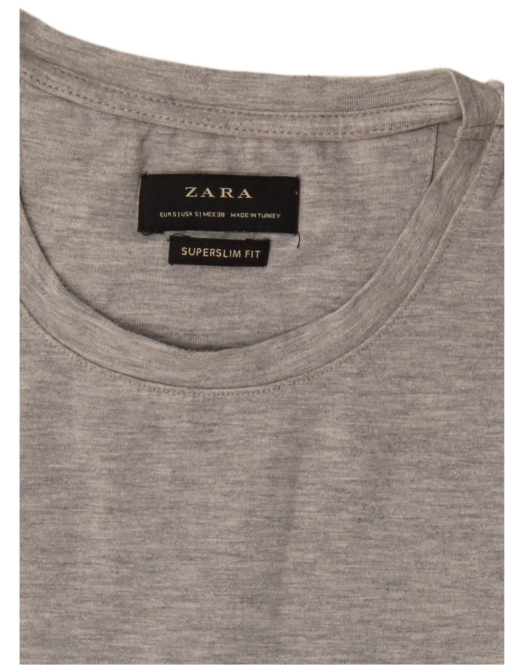 Camiseta masculina Zara Super Slim Fit top pequeno cinza manchado
