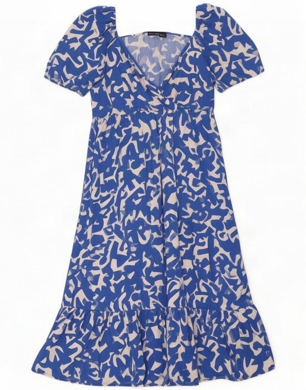 Zara Vestido feminino com babados com padrão abstrato Reino Unido 14 grande azul