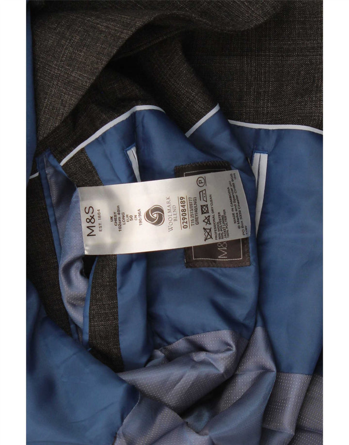 Jaqueta blazer masculina de 2 botões Marks & Spencer Reino Unido 40 lã xadrez cinza médio