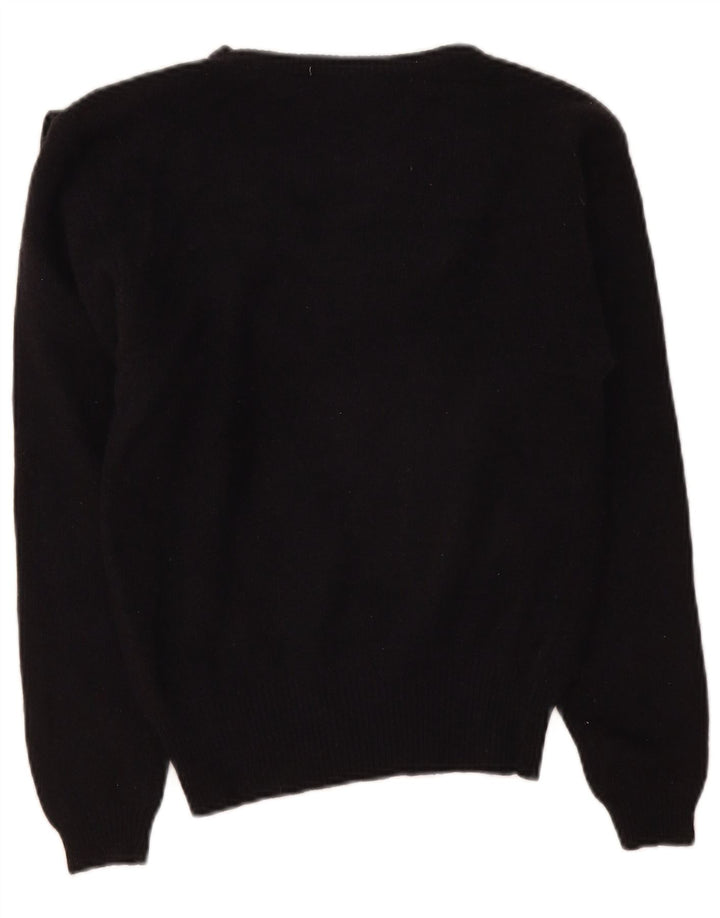 Suéter feminino vintage com decote em V Reino Unido 10 pequeno preto