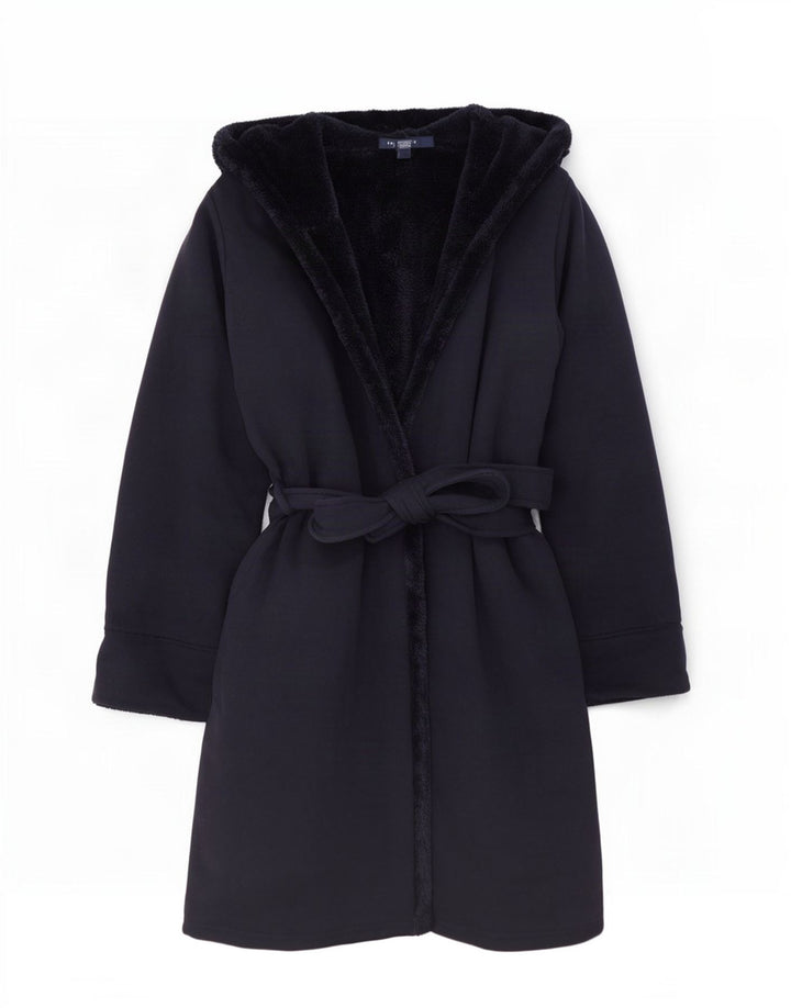 Sobretudo feminino de sherpa com capuz grande Lands End Reino Unido 10 pequeno azul marinho